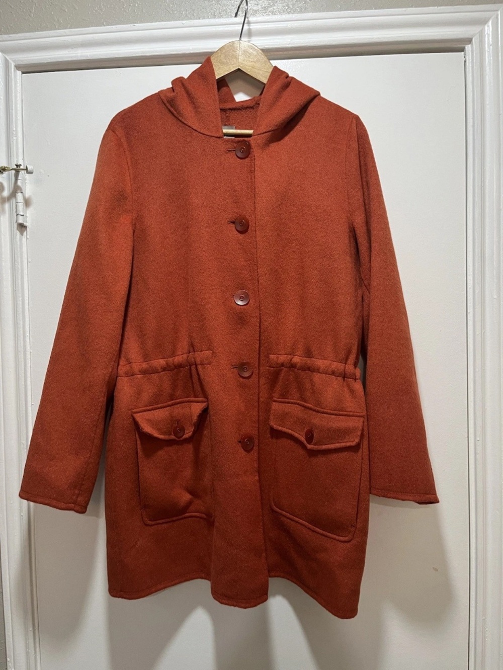 J.Jill Over Coat Women’s MED Button Up Pockets Elastic Waist Orange Wool Blend